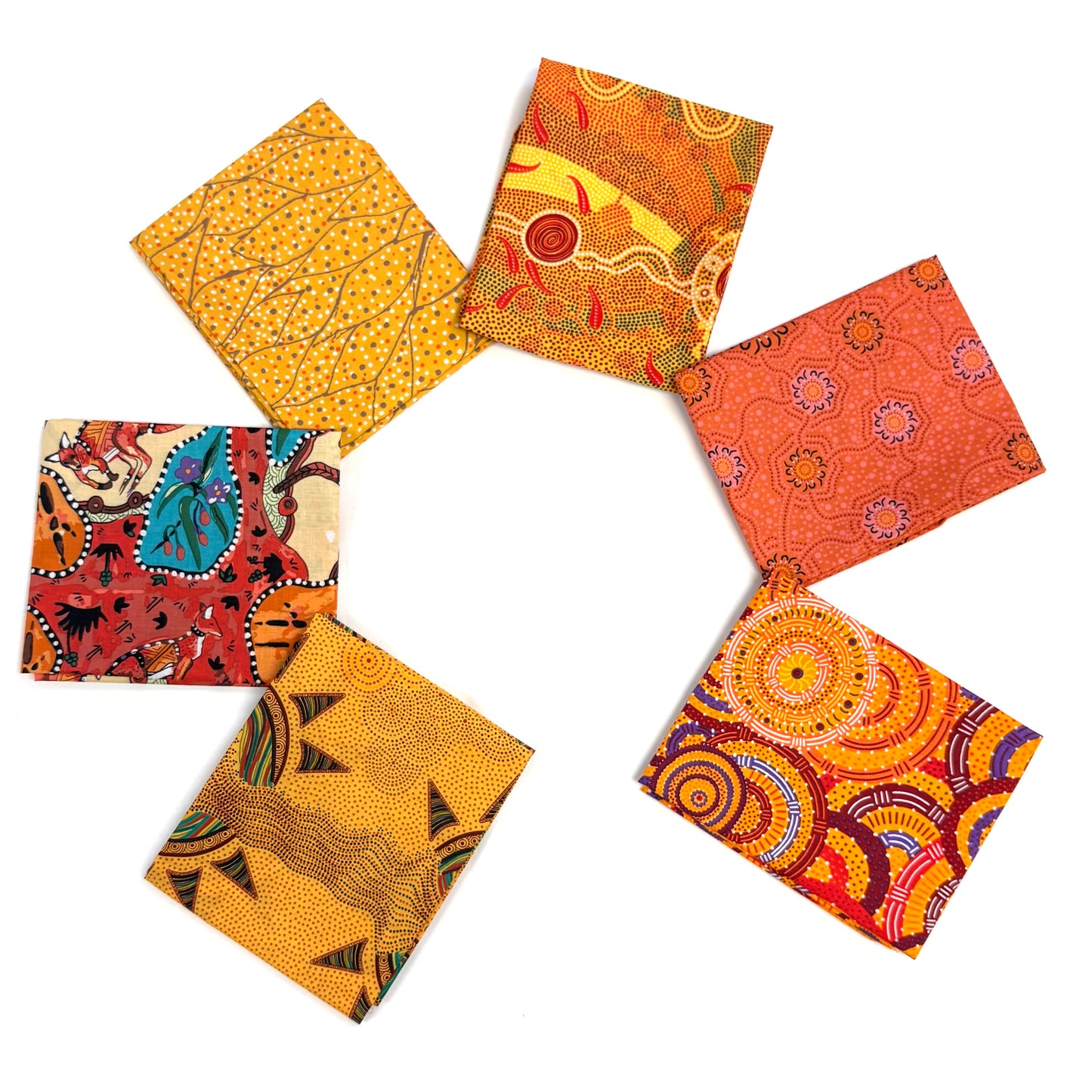 6 Fat Quarters Orange Aboriginal Fabrics