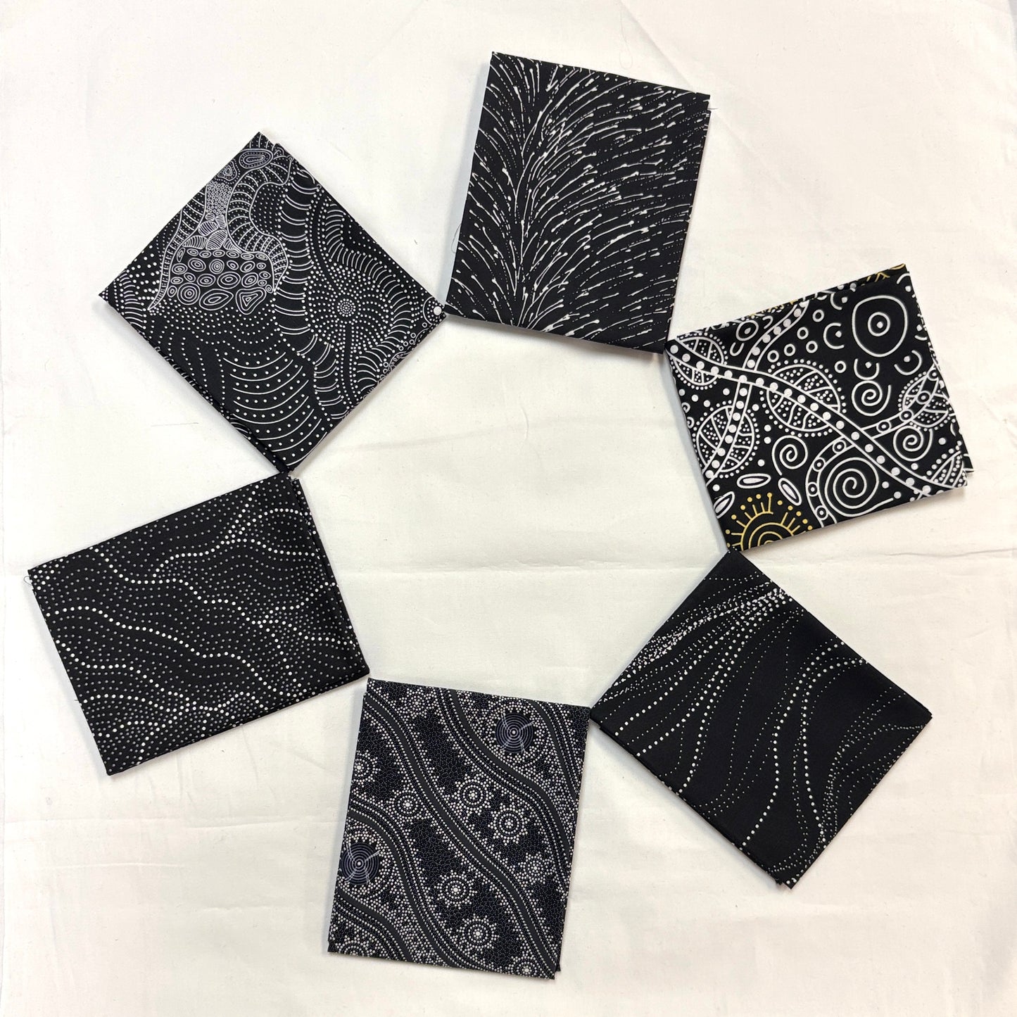 6 Fat Quarters Black Aboriginal Fabrics