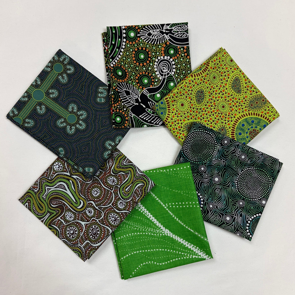 6 Fat Quarters Green Aboriginal Fabrics