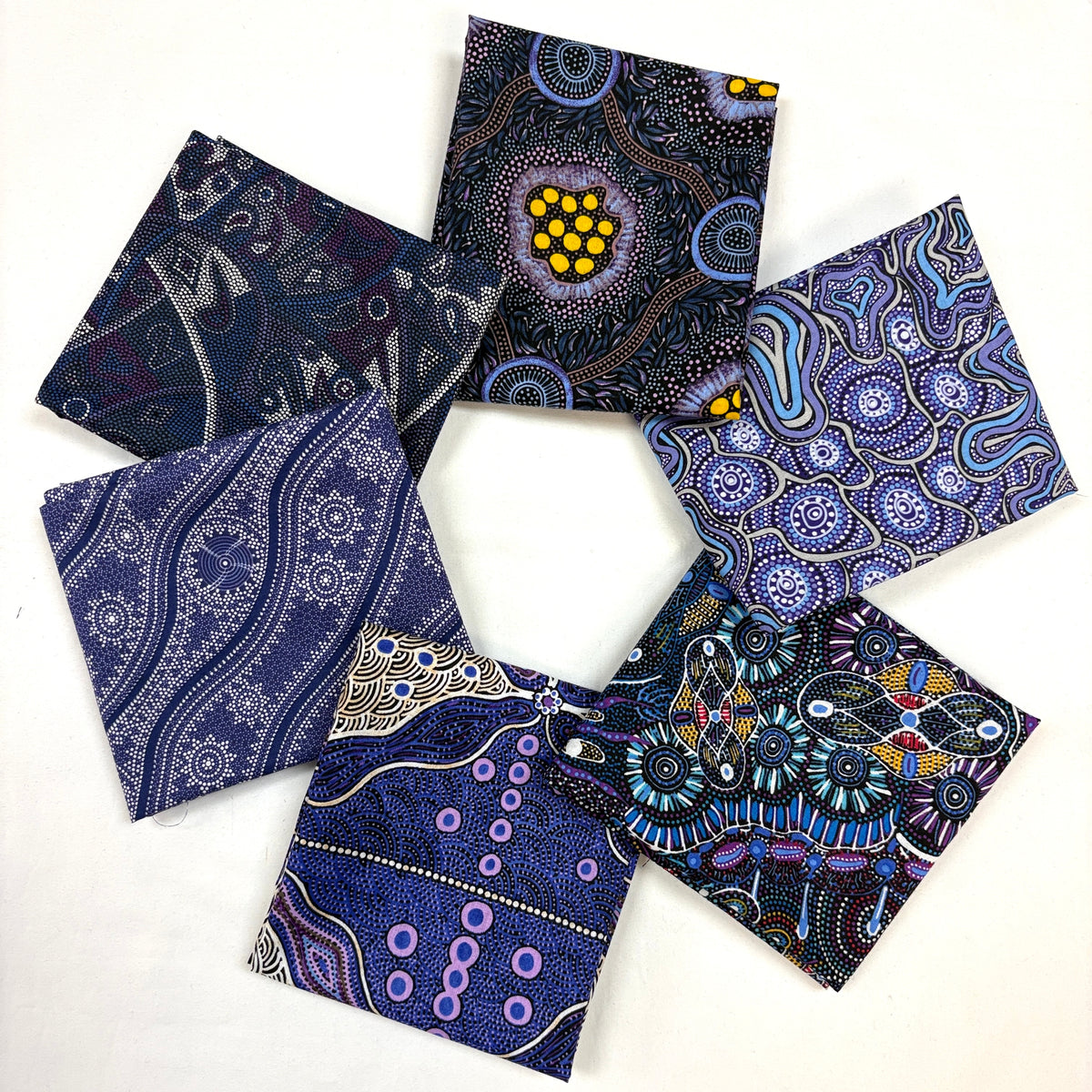 6 Fat Quarters Blue/Purple Aboriginal Fabrics