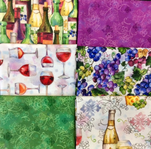 6 fat quarter pack of Wine and Grape fabrics