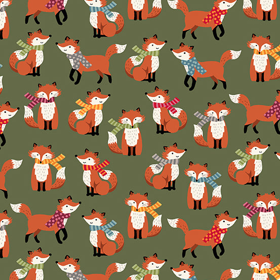 Autumn Foxes on Green