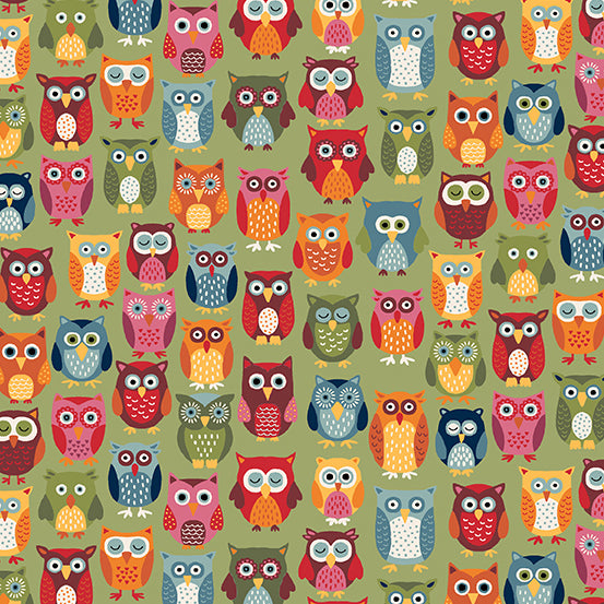 Autumn Owls on Green