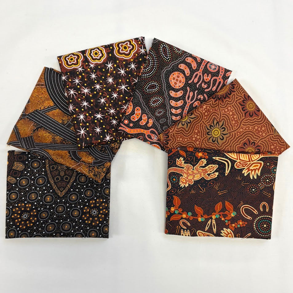 6 Fat Quarters Brown Aboriginal Fabrics
