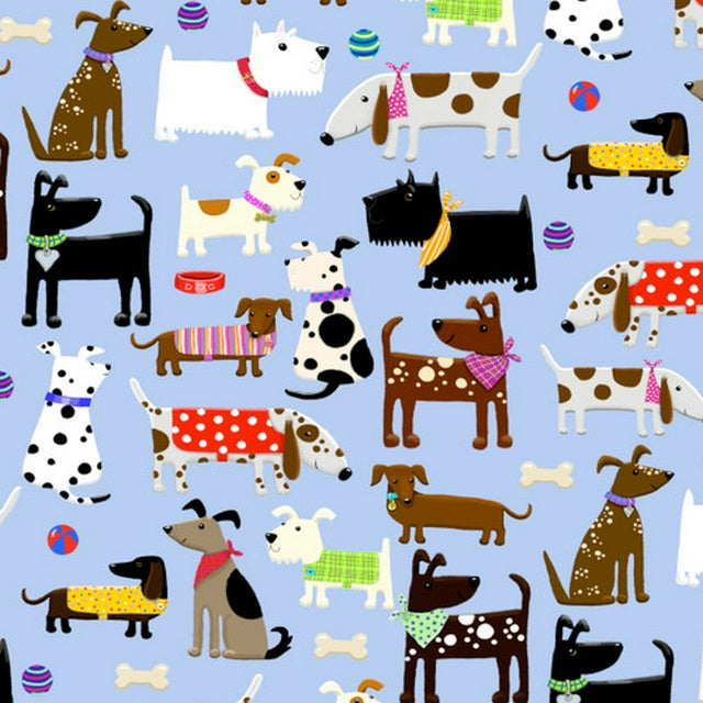 Dogs on Blue Flannel