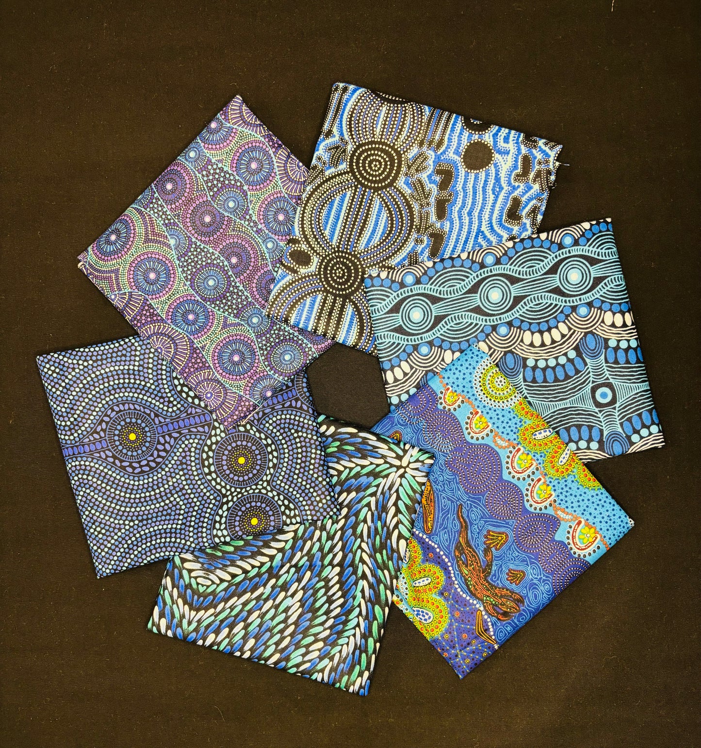 6 fat qtrs Turquoise Aboriginal fabrics