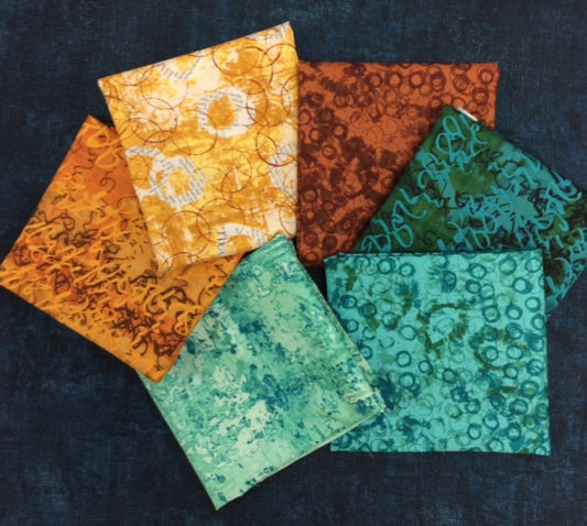 6 fat qtrs Storyboard Teal/Yellow