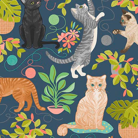Curious Kittycats Plants Dk Blue