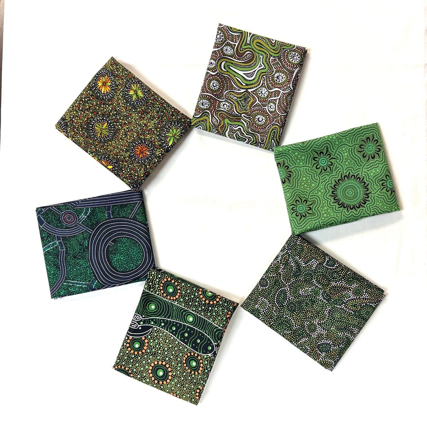 6 Fat Quarters Green Aboriginal Fabrics