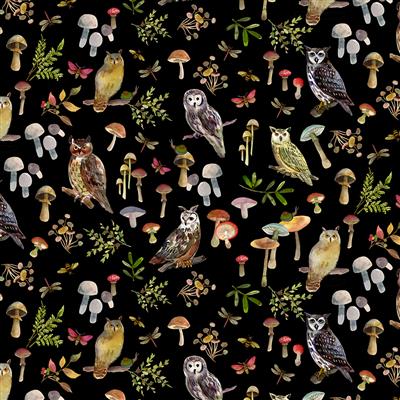 Wild Wonder Owls & Mushrm Black