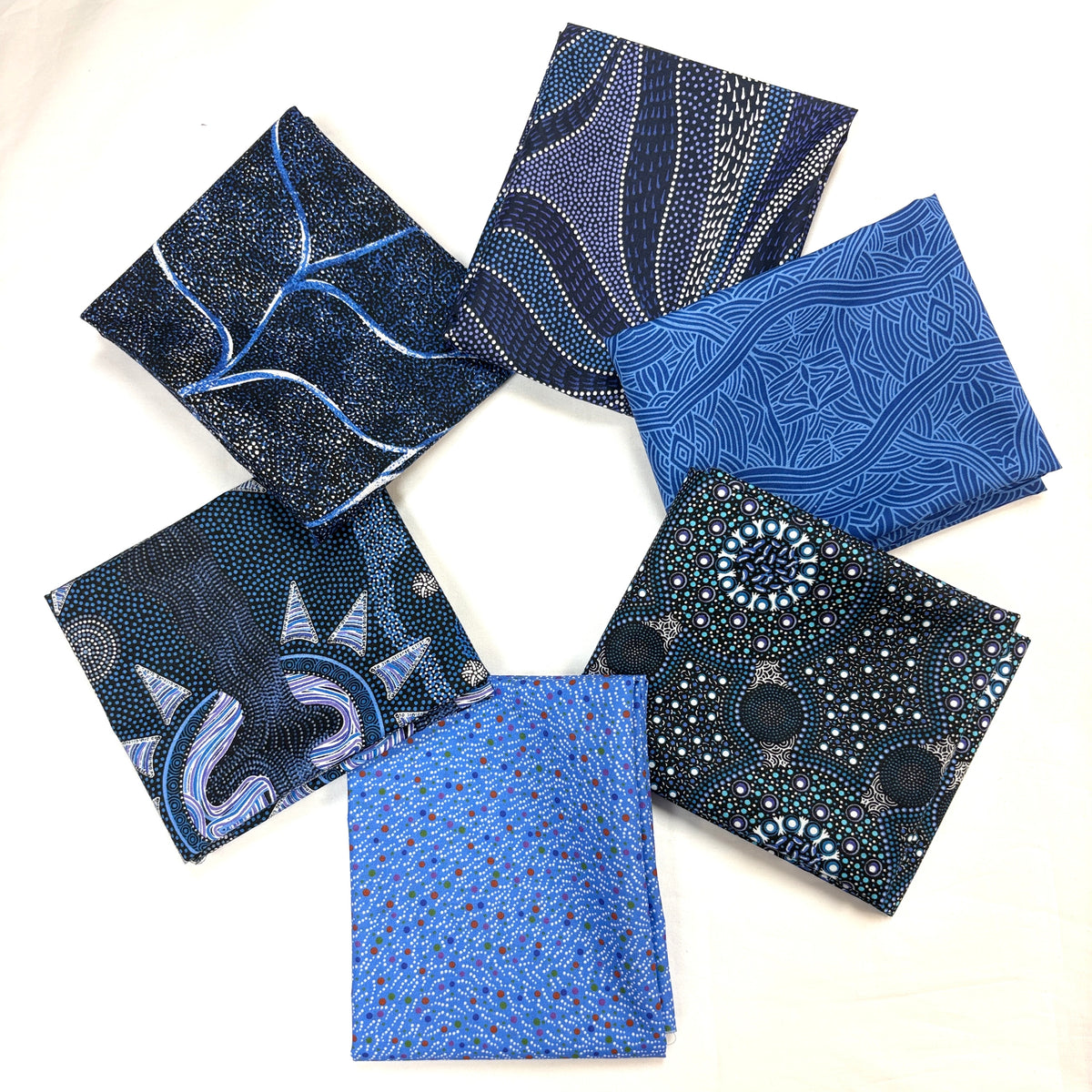 6 Fat Quarters Blue Aboriginal Fabrics