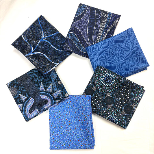 6 Fat Quarters Blue Aboriginal Fabrics