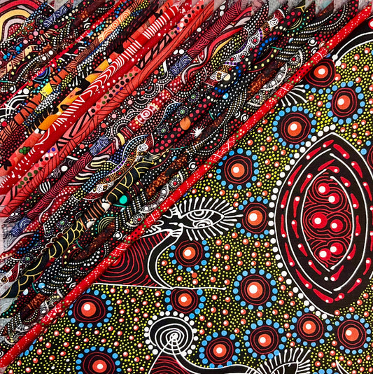 10-inch squares - Red Australian Aboriginal Fabrics