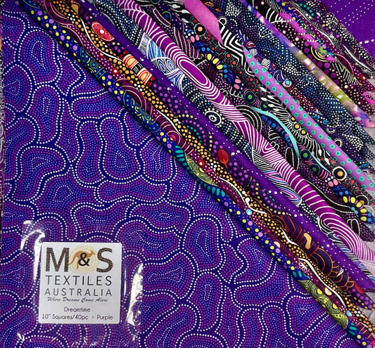 10-inch squares - Purple Australian Aboriginal Fabrics