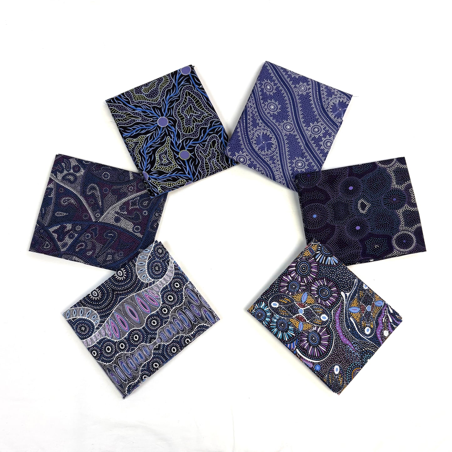 6 Fat Quarters Blue/Purple Aboriginal Fabrics