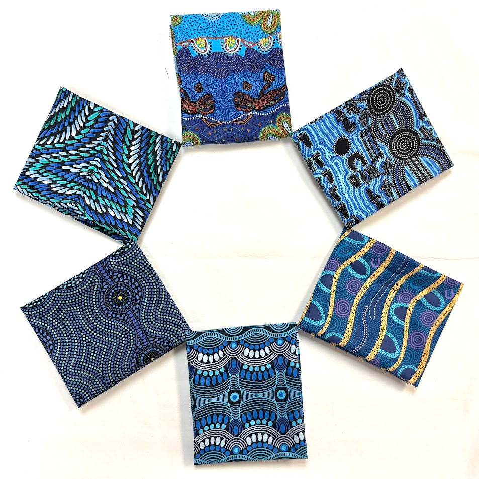 6 Fat Quarters Turquoise Aboriginal Fabrics