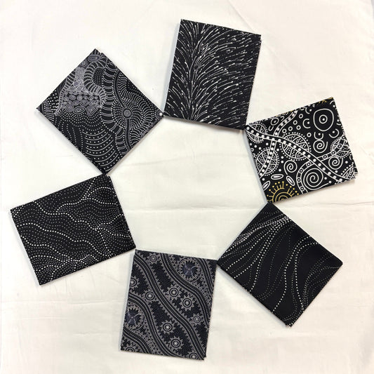 6 Fat Quarters Black Aboriginal Fabrics