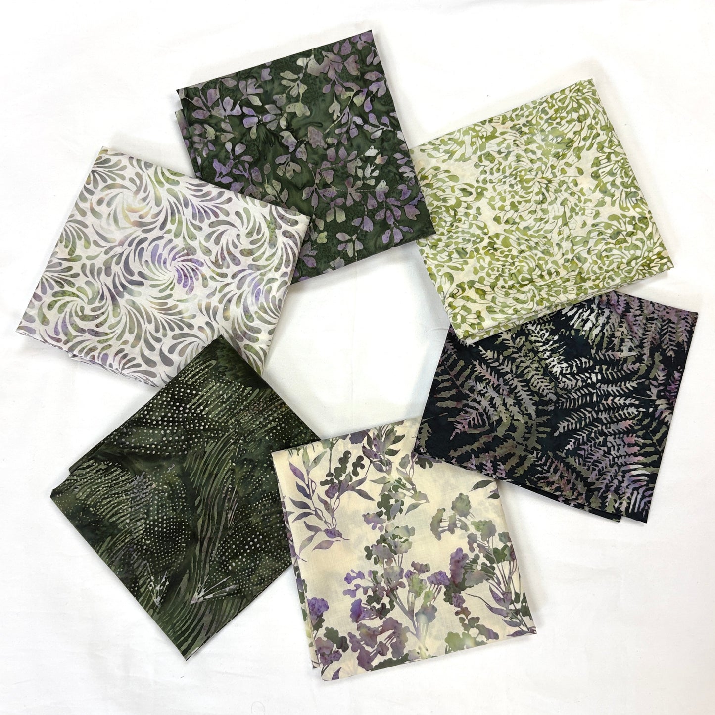 6 Fat Quarters Green Forest Batiks