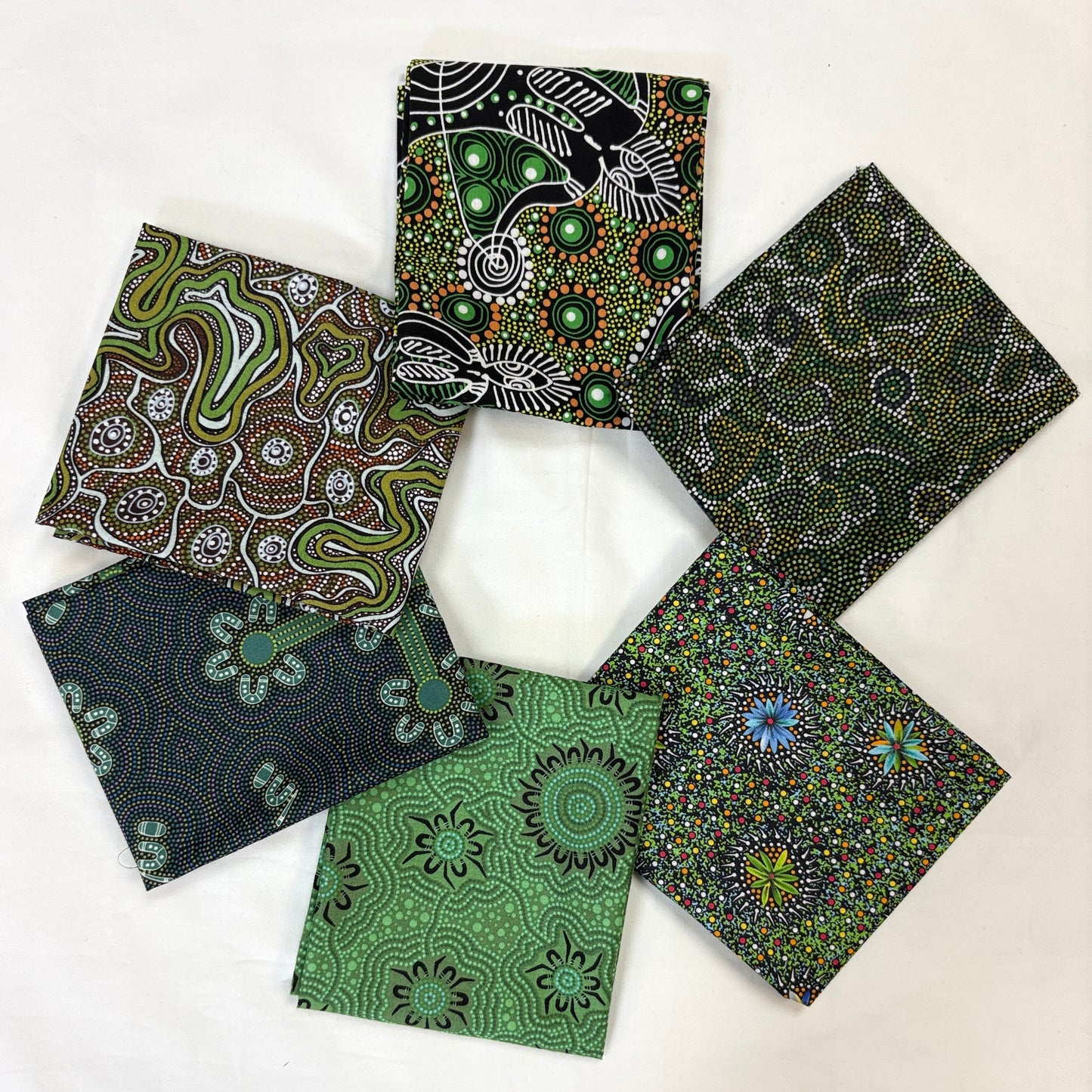 6 Fat Quarters Green Aboriginal Fabrics