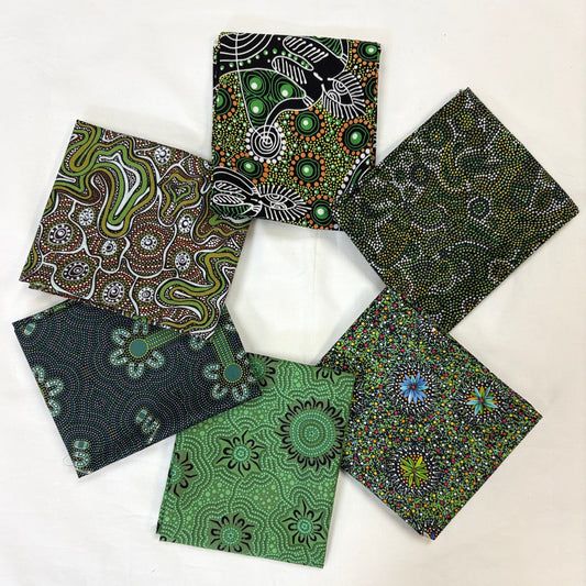 6 Fat Quarters Green Aboriginal Fabrics