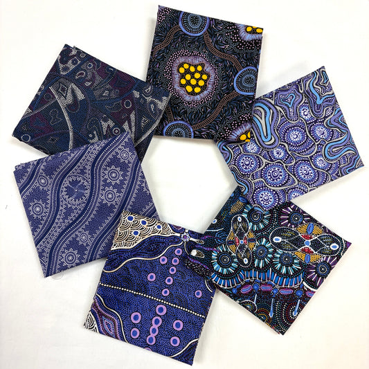 6 Fat Quarters Blue/Purple Aboriginal Fabrics