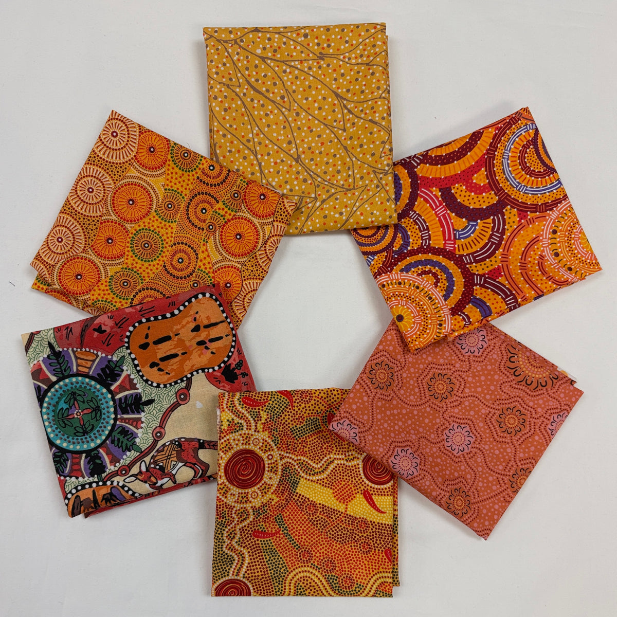 6 Fat Quarters Orange Aboriginal Fabrics