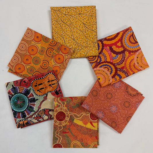 6 Fat Quarters Orange Aboriginal Fabrics