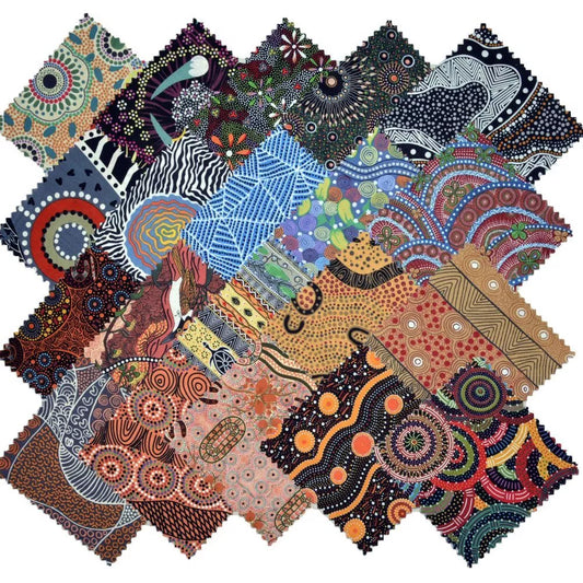 10 inch squares - Multi colored Australian Aboriginal fabric