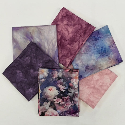 6 Fat Quarters Pink & Purple Wings over Wildflowers