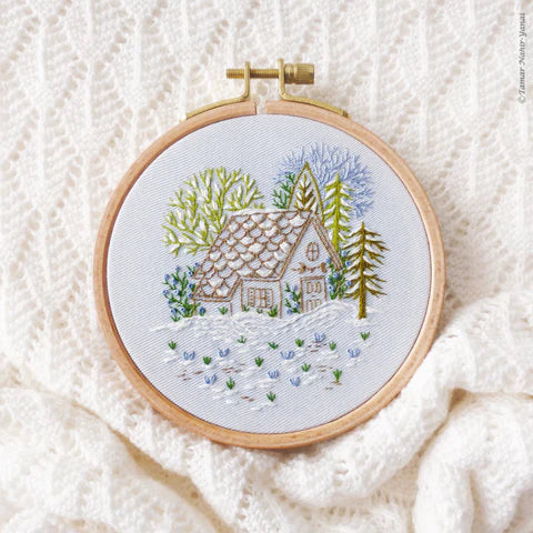 Snowy Cabin Embroidery Kit