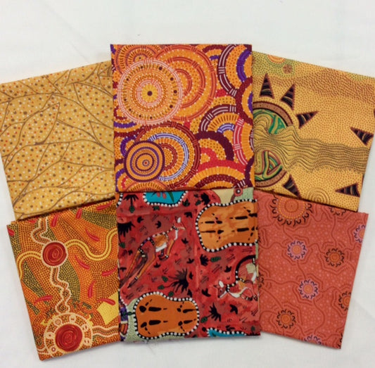 6 fat quarter Australian Aboriginal Orange fabric pack