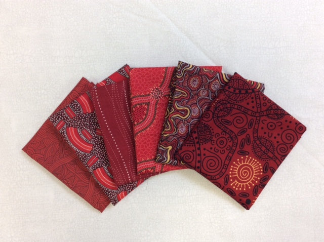 6 fat quarter Australian Aboriginal Red fabric pack