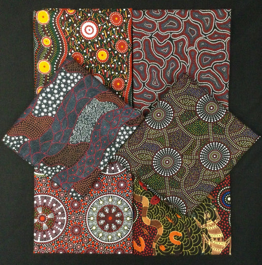 6 fat quarter Australian Aboriginal Red and Black fabric pack