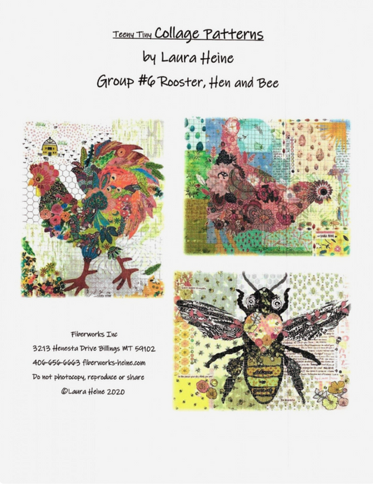 Collage rooster, hen and bee