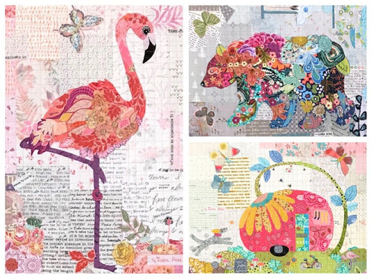 Flamingo, Bear and Trailer Collage Patterns