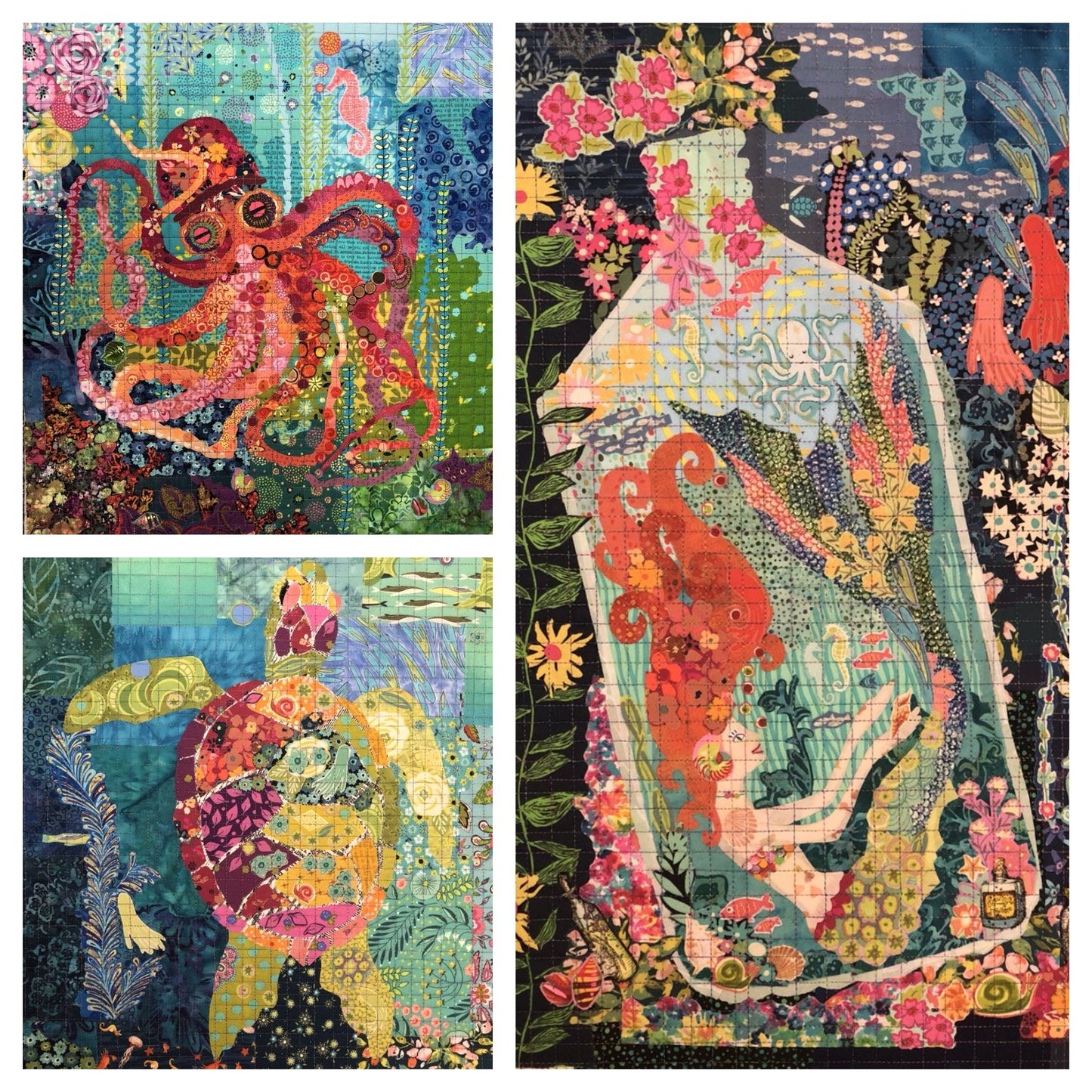 Octopus, Turtle and Mermaid Collage Patterns